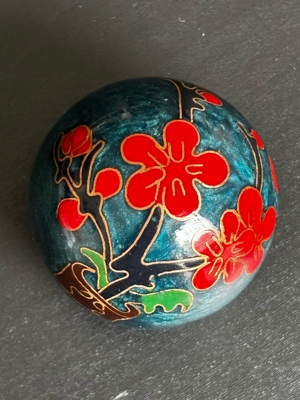 $5 ADD ON Hand Painted Chinese Floral Cloisonné Teal Red Gold With Chimes